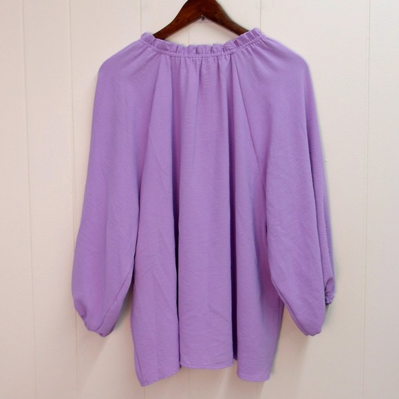 Lavender Peasant Top Ruffle Neckline Long Sleeve Blouse Casual Women's L /#8028 - Picture 1 of 6